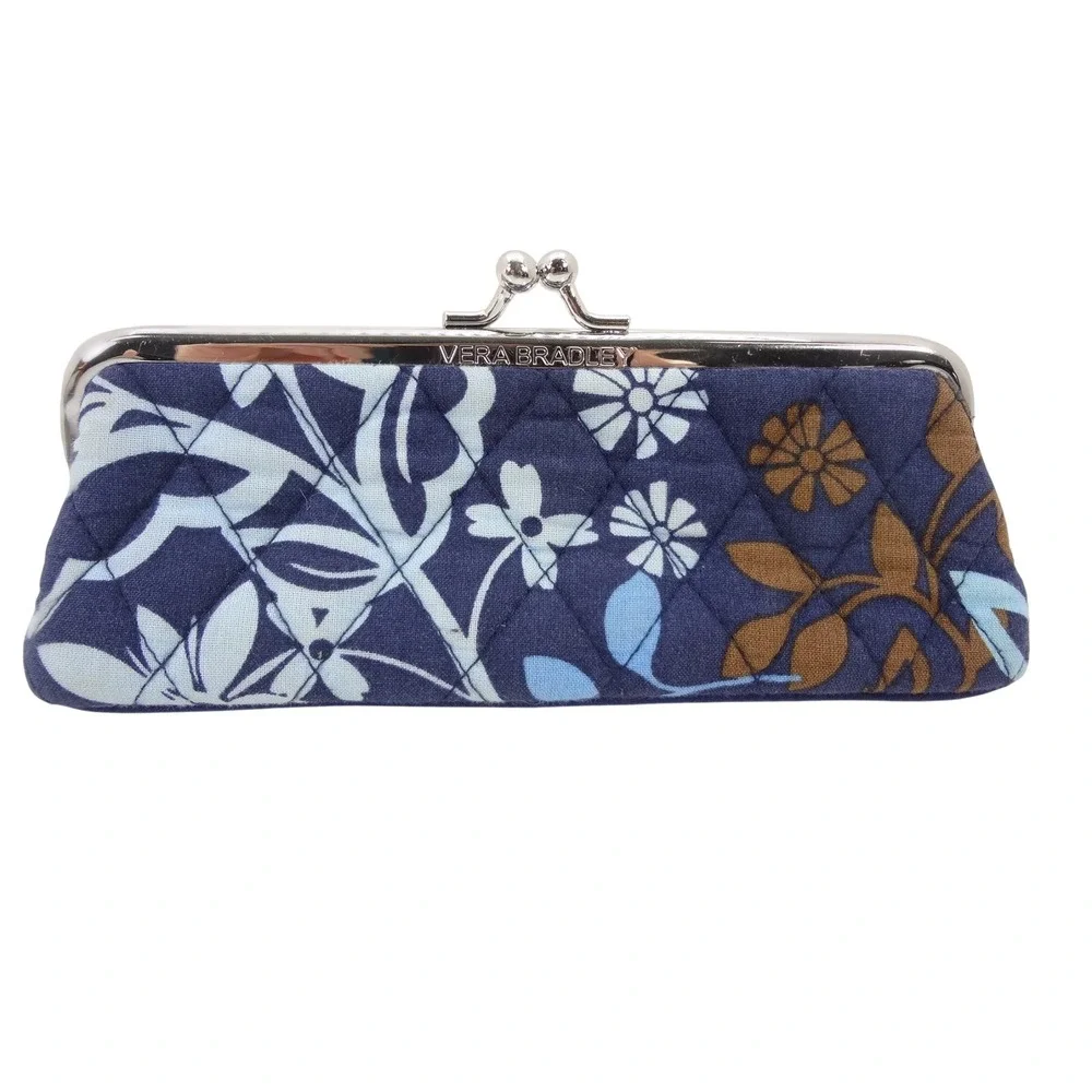 Vera Bradley Eyeglass Cosmetic Case Women's Katalina Blues Floral‎ Kiss Lock
